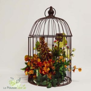 Cage avec fleurs en soie
