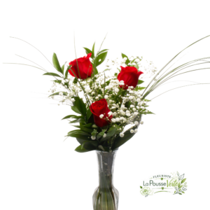 Bouquet 3 roses avec vase